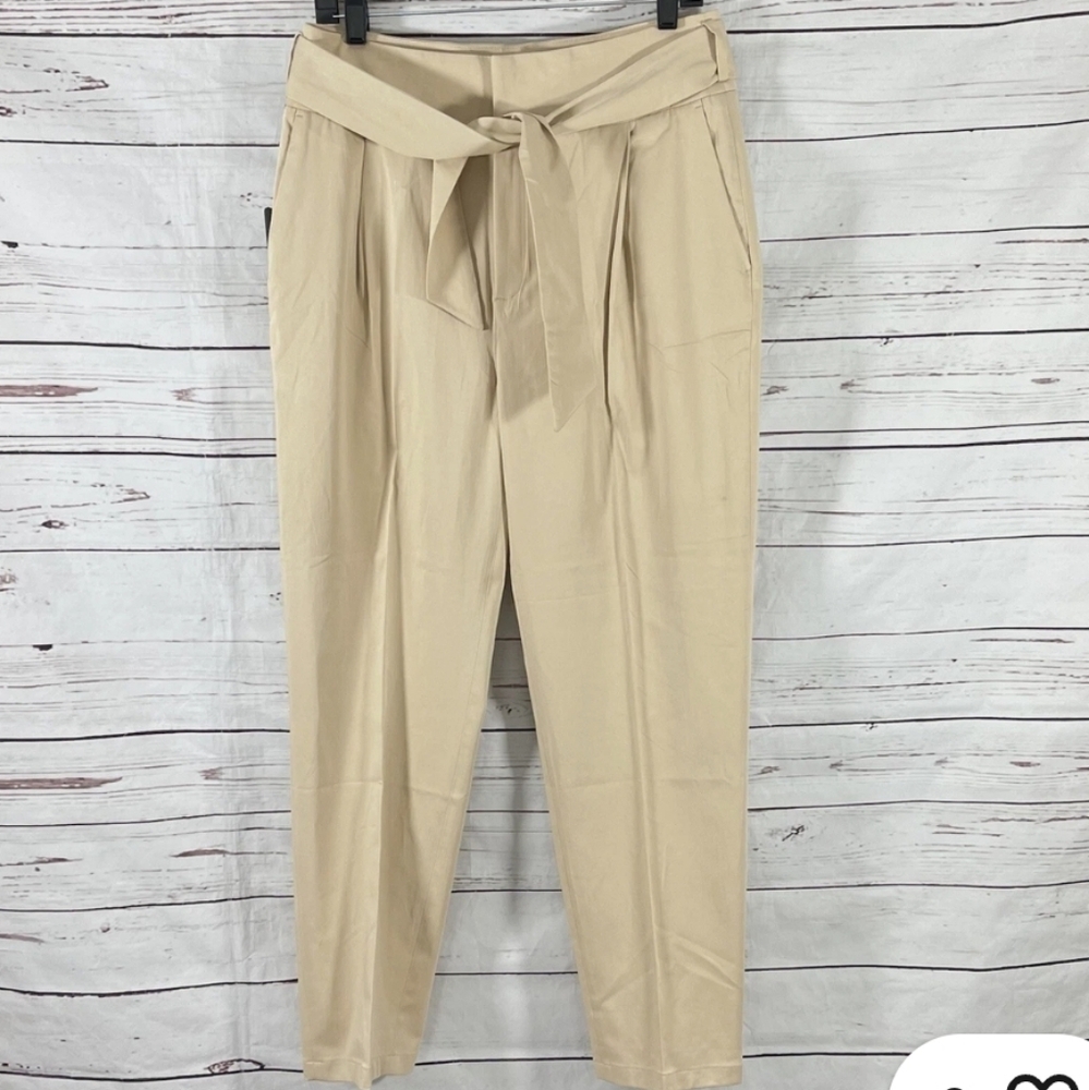 Massimo Dutti Beige Women's Trousers with Tie Waist Pants